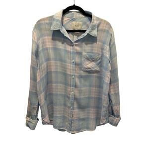 Rails Women’s Pink/Blue Charli Linen Blend Plaid Button Up LS Shirt Size L